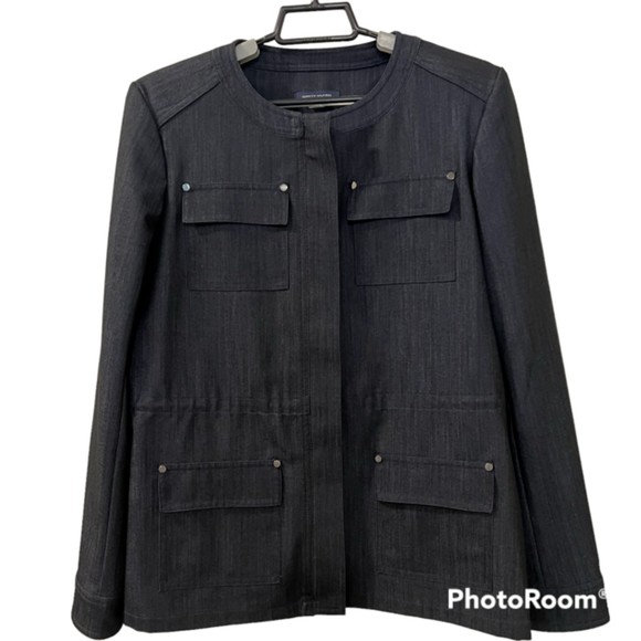 TOMMY HILFIGER Navy Blue Light Utility Full Zip Jacket Blazer w Pockets Size 8 - Picture 1 of 9